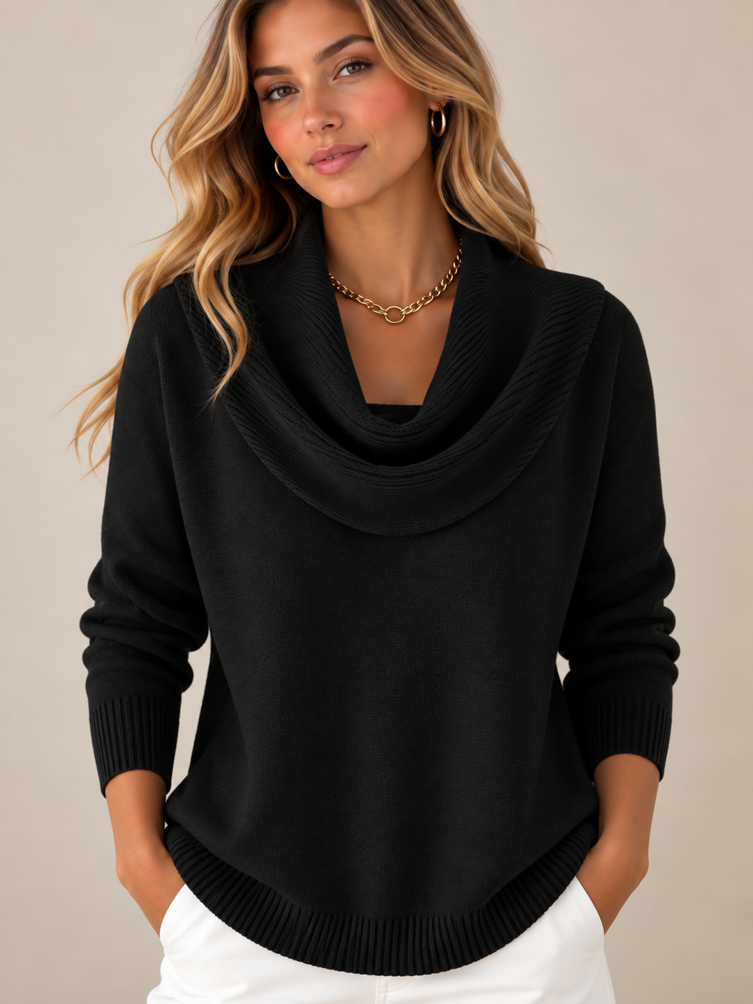 Bianca | Jersey de Punto con Cuello Drapeado