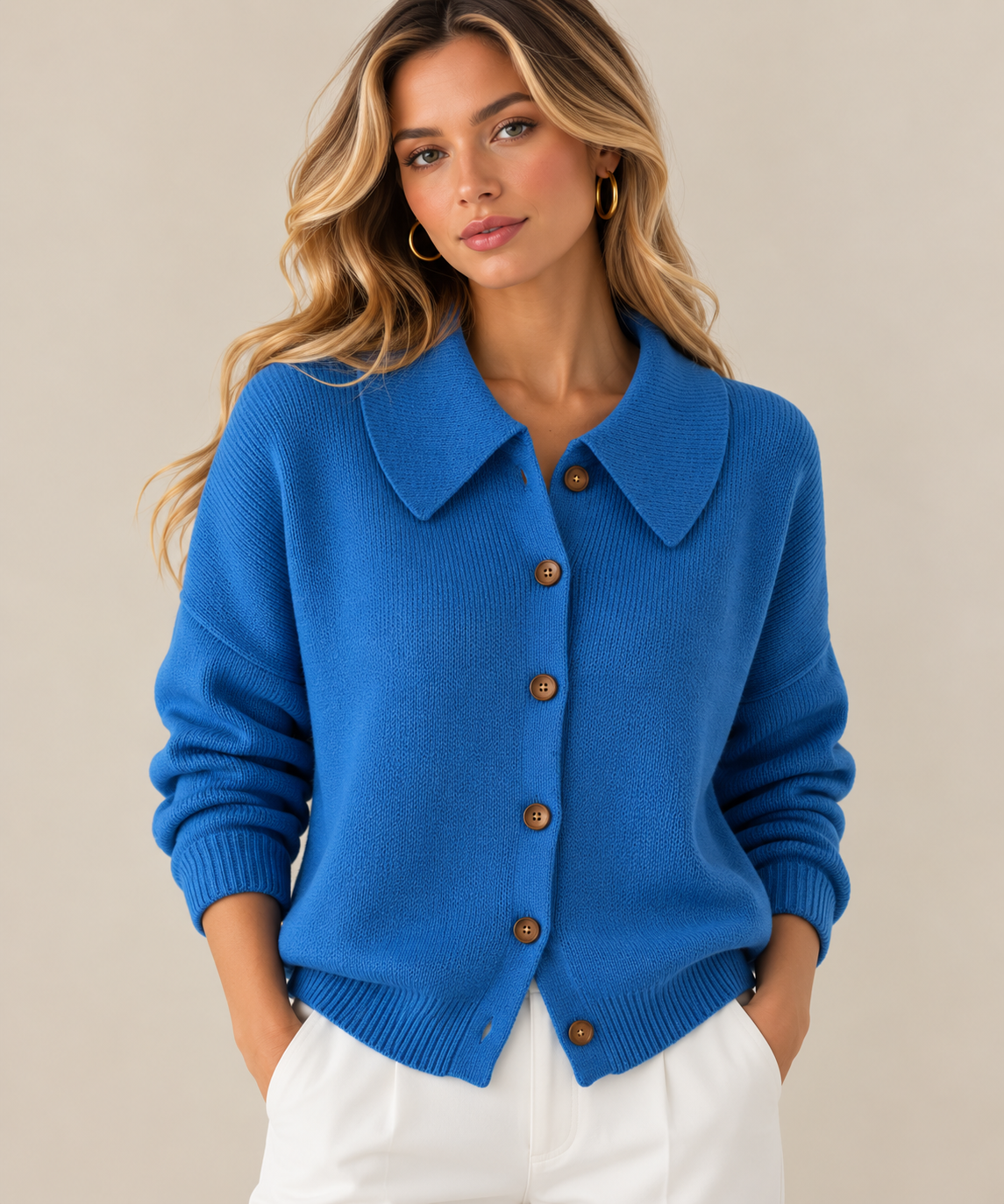 Mia | Chaqueta de Punto con Cuello Camisero