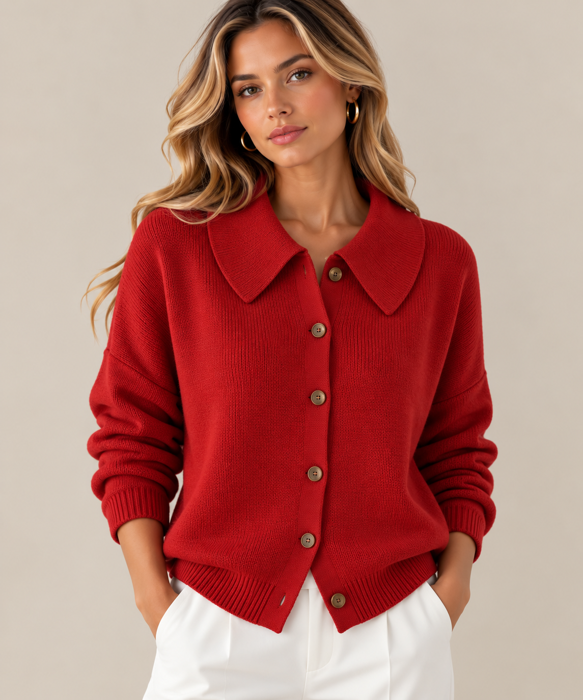 Mia | Chaqueta de Punto con Cuello Camisero